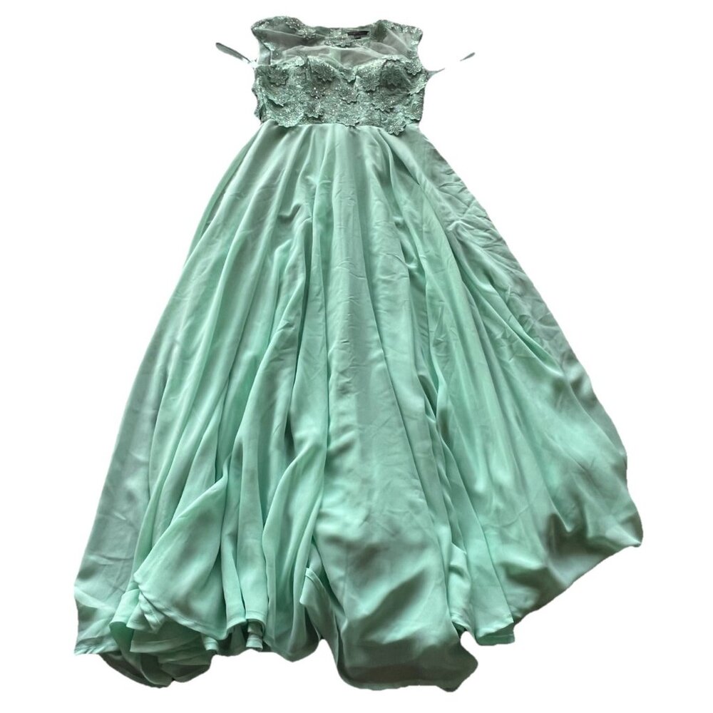 Vintage City Triangles Long Green Mint Dress Prom White Stones Women’s Sz 3